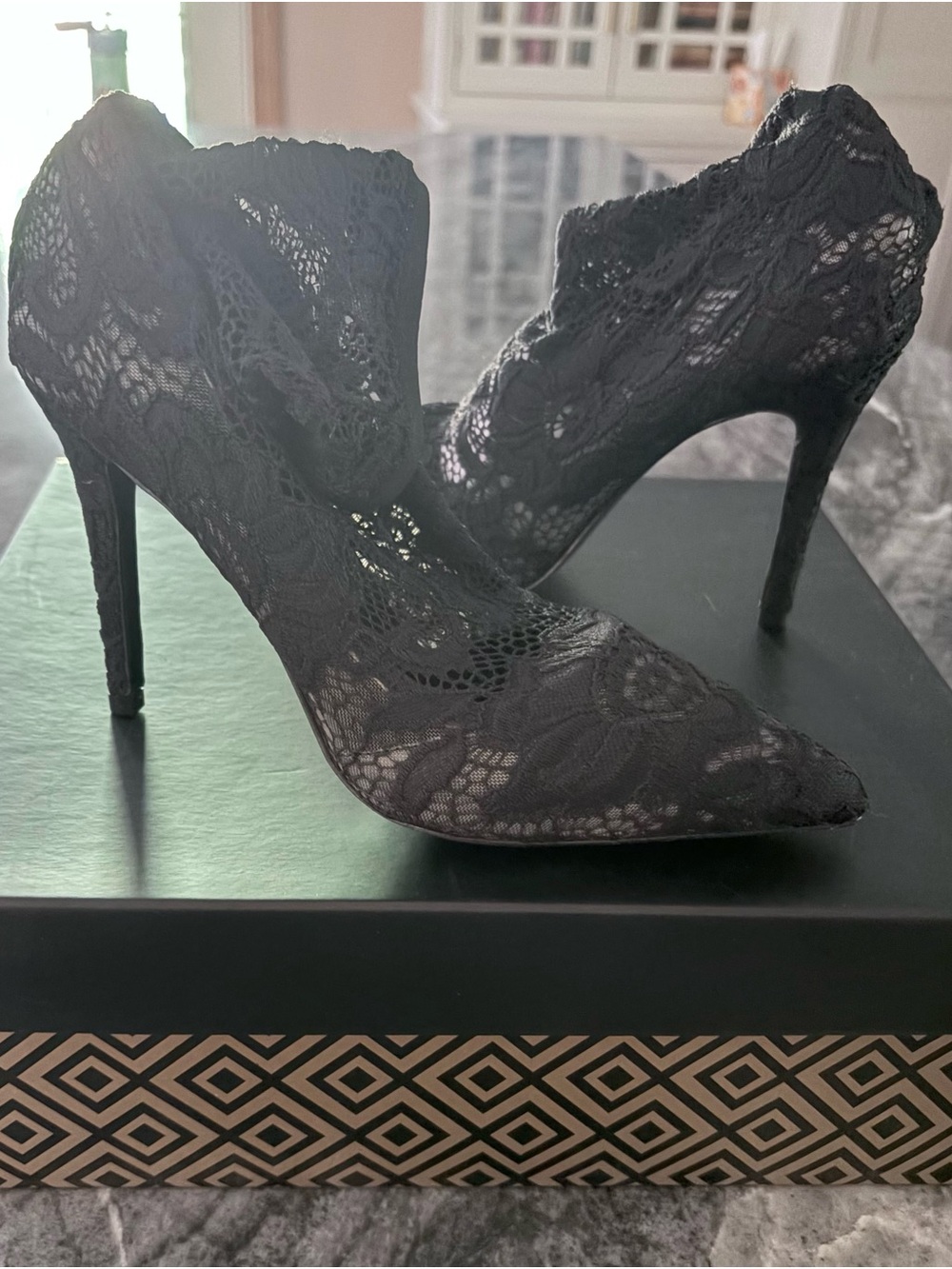 Charles by Charles David Black Lace Pointed Stiletto Booties for Women - Picture 2 of 3